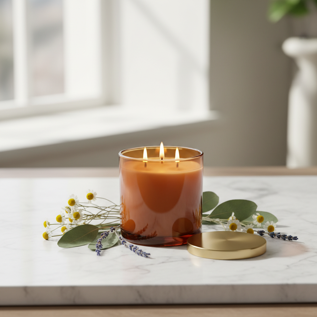 3-Wick Amber Candle - Marble & Botanicals