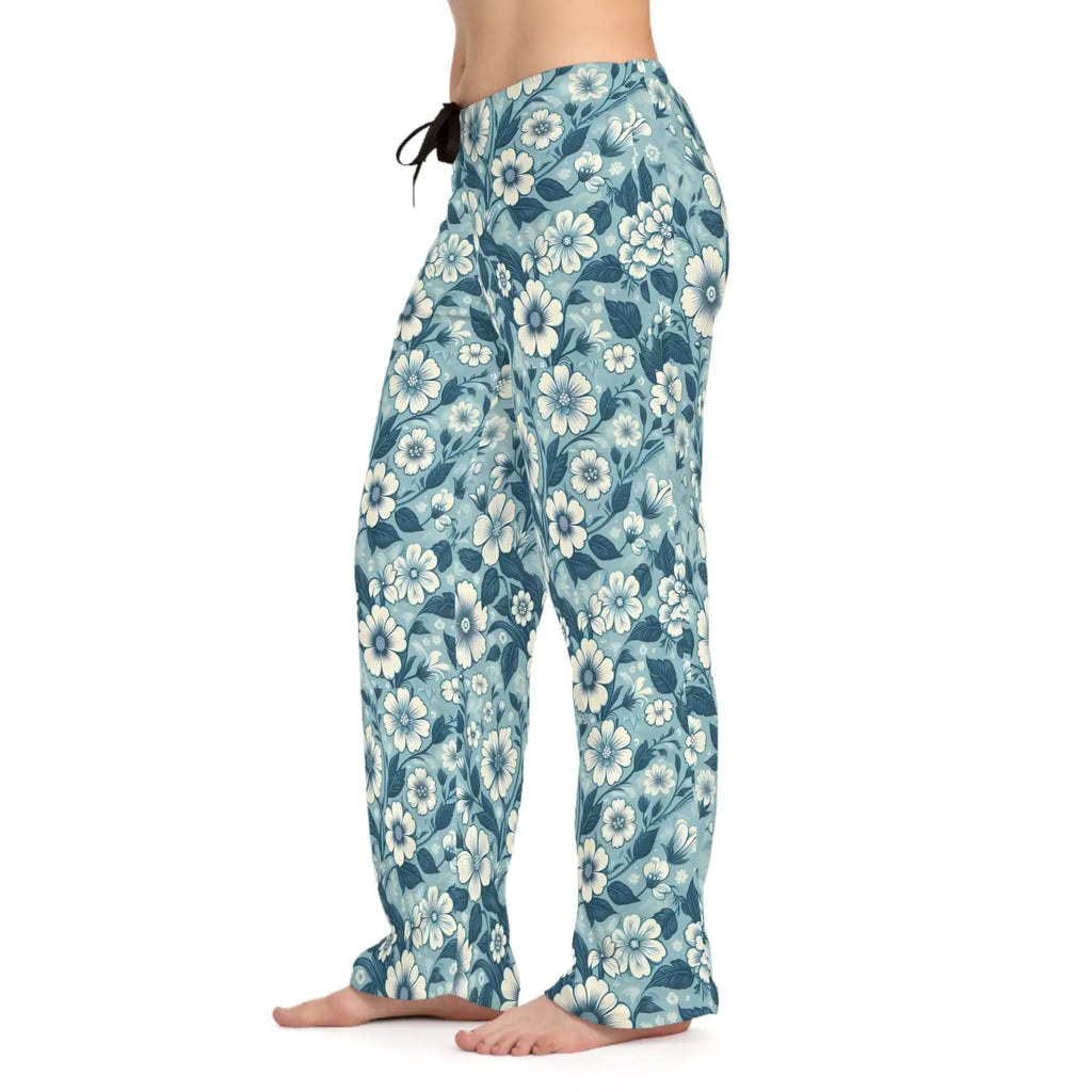 Soft Blue Floral Pajama Pants - Lightweight Loungewear - DipaliZ