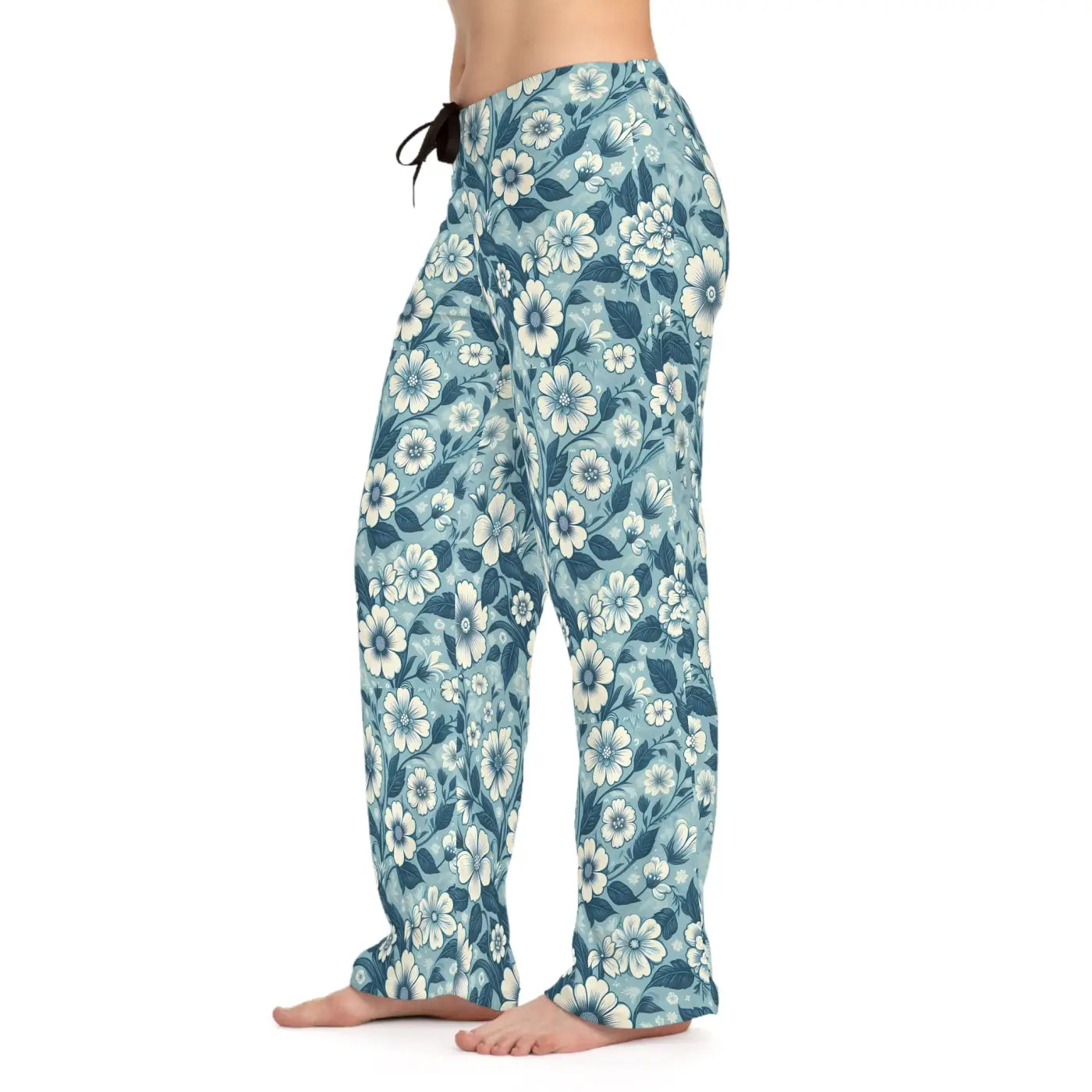 Soft Blue Floral Pajama Pants - Lightweight Loungewear - DipaliZ