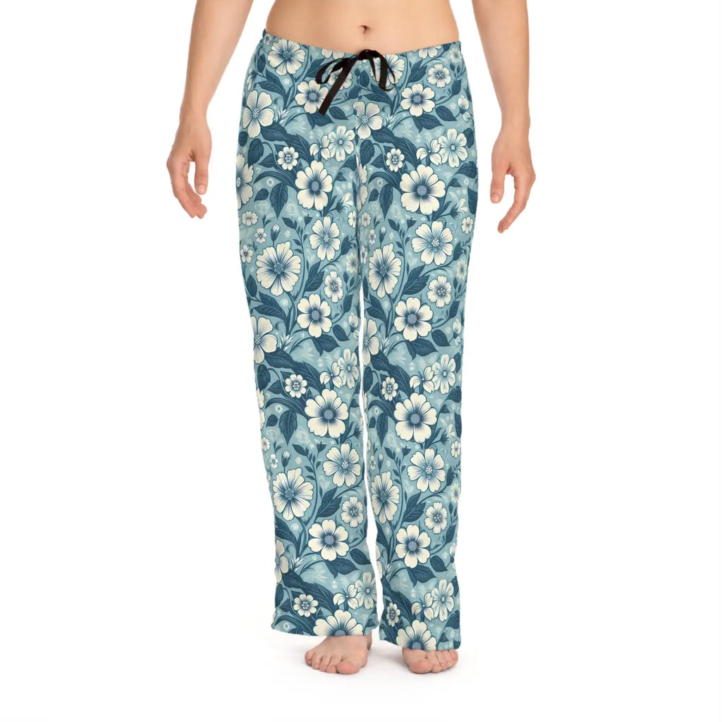 Soft Blue Floral Pajama Pants - Lightweight Loungewear - DipaliZ