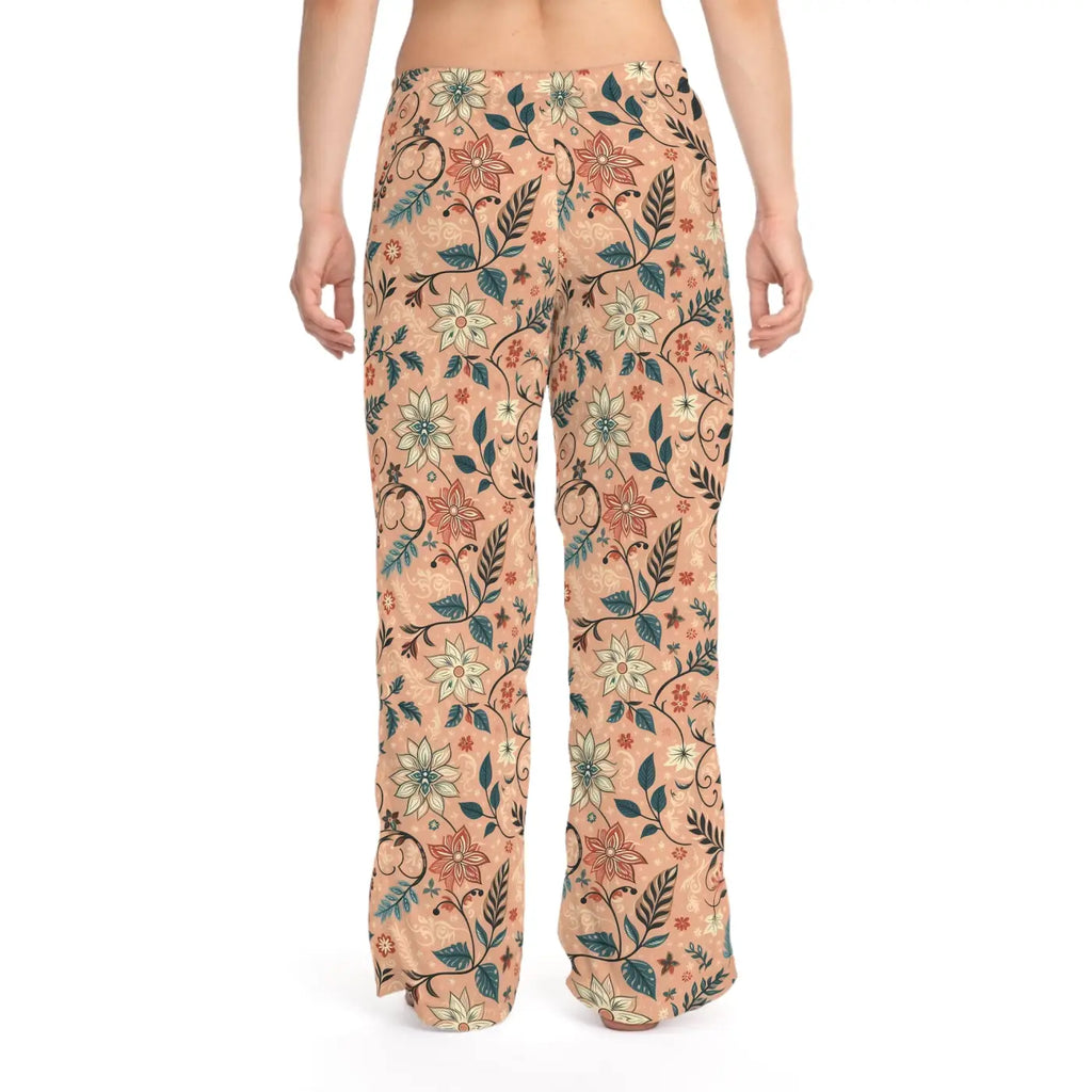 Floral Pattern Pajama Pants - Peach Loungewear Staple - DipaliZ