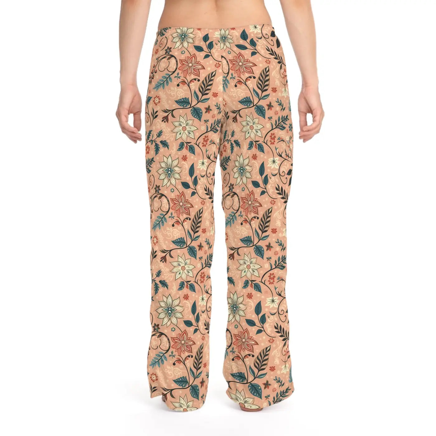 Floral Pattern Pajama Pants - Peach Loungewear Staple - DipaliZ