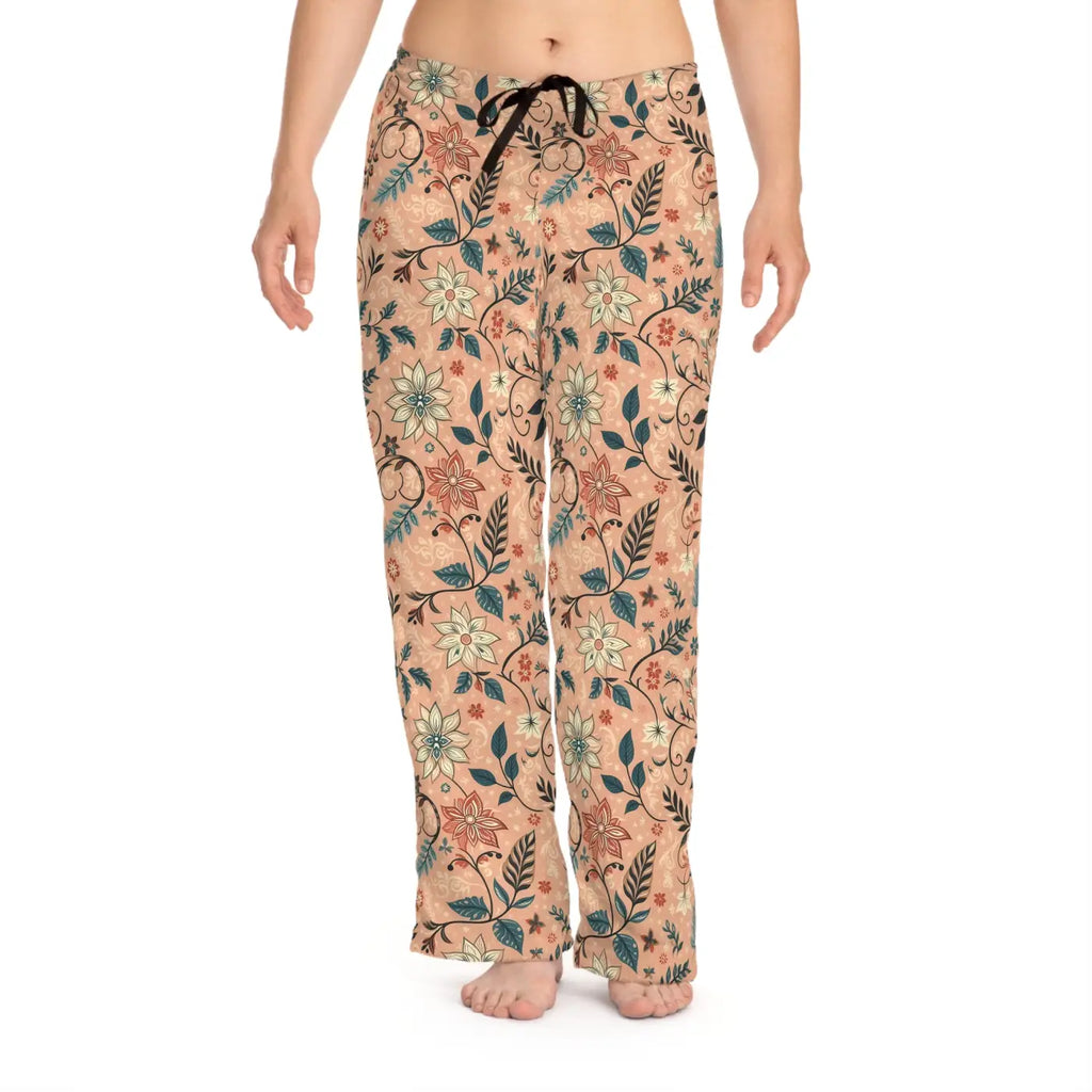 Floral Pattern Pajama Pants - Peach Loungewear Staple - DipaliZ